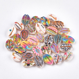 Printed Cowrie Shell Beads, No Hole/Undrilled