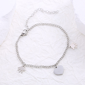 Минималистичные браслеты с подвесками из нержавеющей стали, браслеты из цепочек панцирного плетения для женщин, рука и сердце