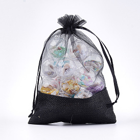Organza Bags, with Burlap Cloth, Drawstring Bags, Rectangle