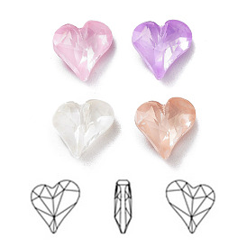 K9 Glass Rhinestone Cabochons, Point Back & Back Plated, Faceted, Heart