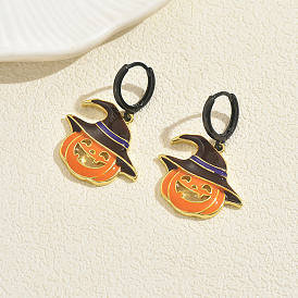Милые серьги-кольца из латуни и эмали в форме тыквы на Хэллоуин, золотые
