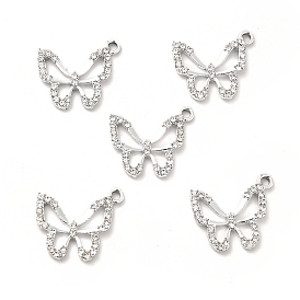Alloy Rhinestone Pendants, Platinum Tone Hollow Out Butterfly Charms