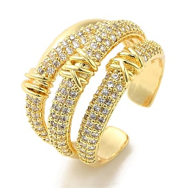 Brass Micro Pave Cubic Zirconia Rings for Women, Long-Lasting Plated