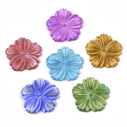 Natural Freshwater Shell Beads, Carved, Dyed, Flower