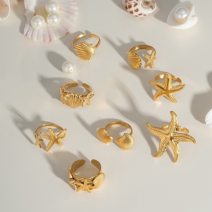 Океанские мотивы нержавеющая сталь регулируемые манжеты/кольца для пальцев для женщин, золотые