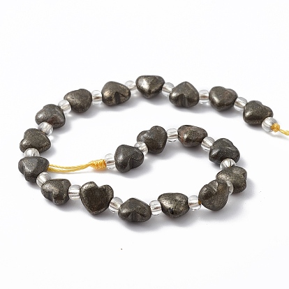 Natural Pyrite Beads Strands, with Seed Beads, Heart