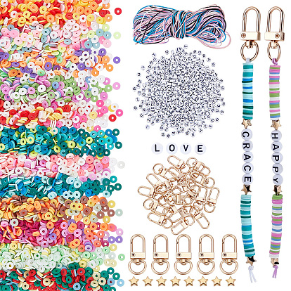 DIY Jewelry Keychain Making Kits, Including Handmade Polymer Clay Beads, Acrylic Horizontal Hole Letter Beads, CCB Plastic Beads, Alloy Swivel Clasps and Nylon Thread