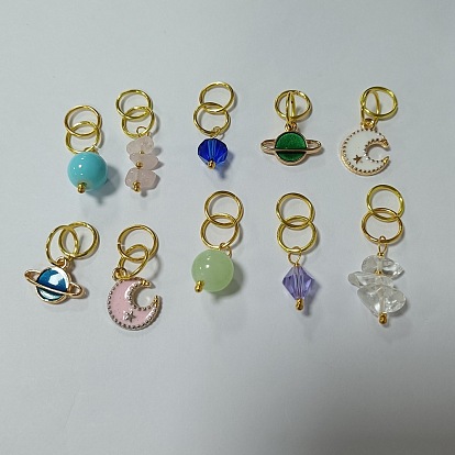 10 ensemble de pendentifs de style, y compris pendentif en alliage d'émail 4pcs, 2 pcs pendentif en verre imitation jade, 2Pendentif en cristal autrichien imitation pièces et 2Pendentifs en puces de pierres précieuses, avec des anneaux de saut