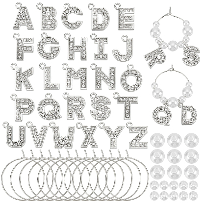 Наборы для изготовления шармов для бокалов своими руками, Включены бусины из абс-пластика с имитацией жемчуга, латунные бокалы, подвески из микропаве из сплава с кубическим цирконием и стразами