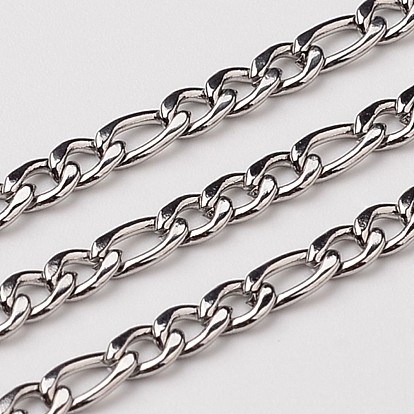 304 Stainless Steel Figaro Chains, Faceted, Unwelded