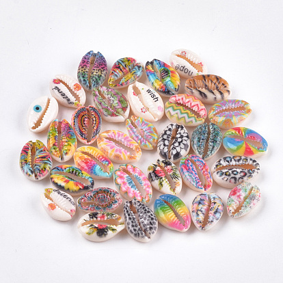 Printed Cowrie Shell Beads, No Hole/Undrilled