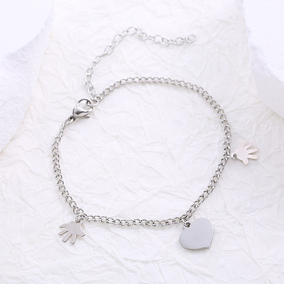 Минималистичные браслеты с подвесками из нержавеющей стали, браслеты из цепочек панцирного плетения для женщин, рука и сердце