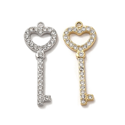 304 из нержавеющей стали горный хрусталь подвески, сердце ключ очарование