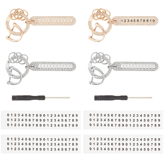 Chgcraft 4 ensembles 2 couleurs kit de fabrication de porte-clés à breloque numérique, y compris fermoir porte-clés en alliage avec strass, autocollants en papier, outil de fer