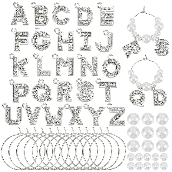 Наборы для изготовления шармов для бокалов своими руками, Включены бусины из абс-пластика с имитацией жемчуга, латунные бокалы, подвески из микропаве из сплава с кубическим цирконием и стразами