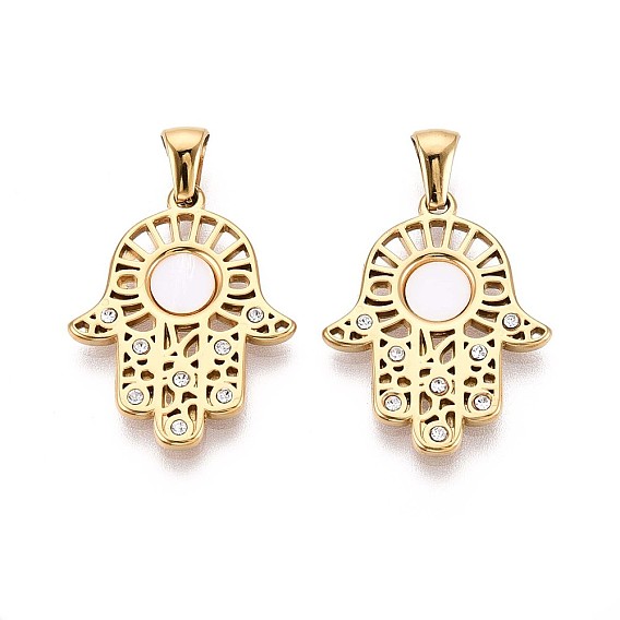 304 подвески-хамсы из нержавеющей стали с кристаллами, стразами и ракушками, ионное покрытие (ip)