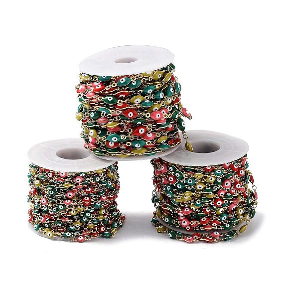 304 цепи из нержавеющей стали ссылка, со смолой, эмалью и катушкой, несварные, реальный 18 k позолоченный, глаз