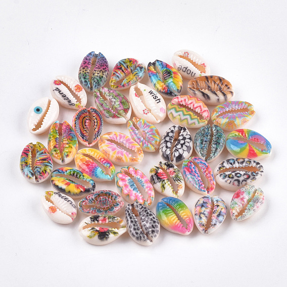 Printed Cowrie Shell Beads, No Hole/Undrilled