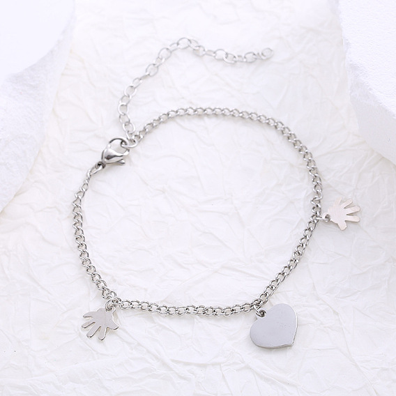 Минималистичные браслеты с подвесками из нержавеющей стали, браслеты из цепочек панцирного плетения для женщин, рука и сердце