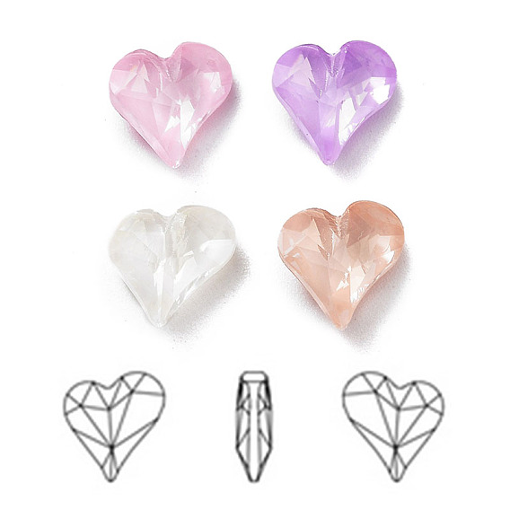 K9 Glass Rhinestone Cabochons, Point Back & Back Plated, Faceted, Heart