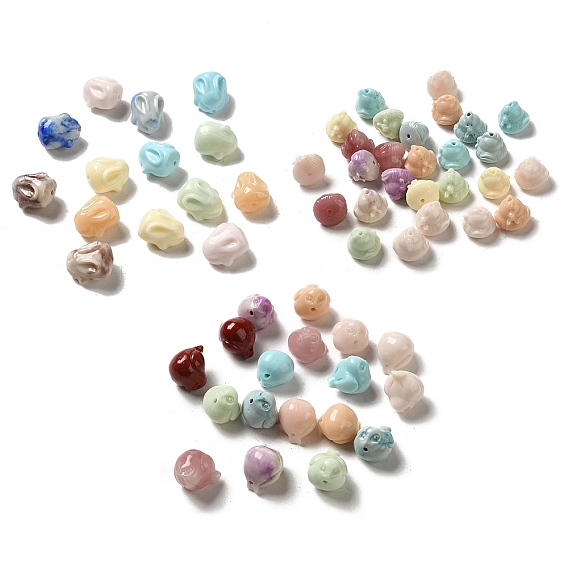 Резные бусины из синтетического коралла, окрашенные, цыпленок/птица/кролик, разноцветные