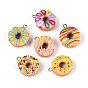 Непрозрачные подвески смолы, имитация еды, пончики, с платиновыми железными петлями
