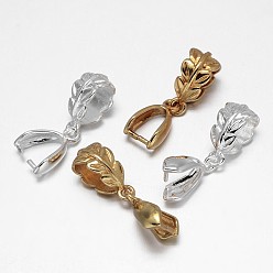 Leaf Rack Plating Brass Pendant Pinch Bails, 13x8x5mm, Hole: 5X8mm and 7x4mm, Pin: 1mm