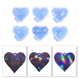DIY Laser Holographic Effect Heart Pendant Food Grade Silicone Molds, Resin Casting Molds, For UV Resin, Epoxy Resin Jewelry Making, Valentine's Day Theme