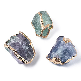Plated Natural Fluorite Beads, with Light Gold Brass Findings, Nuggets
