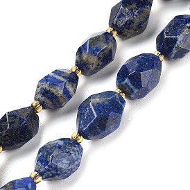 Natural Lapis Lazuli Beads Strands, Faceted, Oval, with Seed Beads