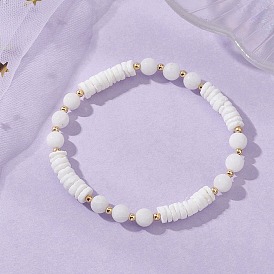 Женские браслеты из натуральных белых ракушек и малайзийского нефрита с эластичными бусинами, круглый и дисковый