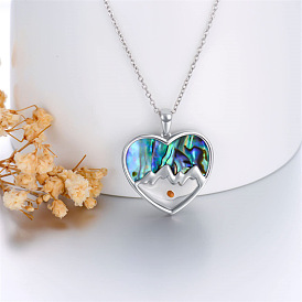 304 Stainless Steel & Natural Paua Shell Heart Mustard Seed Faith Mountain Pendant Necklaces for Women