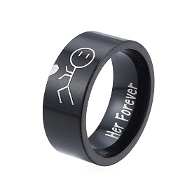 201 Stainless Steel Boy with Heart Finger Ring, Word Her Forever Promise Ring for Men