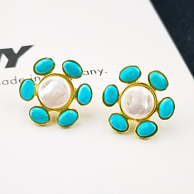 Fashionable Pearl Turquoise Earrings - Minimalist Design, European and American Style, Jewelry.