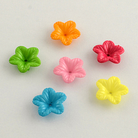 Opaques coupelles de fleurs acrylique, 5 pétales, 18x5mm, trou: 1.5 mm, environ 1260 pcs / 500 g