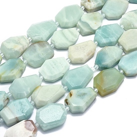 Natural Amazonite Beads Strands, Flat Slab Beads, Nuggets, Faceted