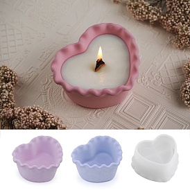 Heart with Wavy Edge DIY Candle Cups Silicone Molds, Creative Aromatherapy Candle Cement Cup Supply DIY Concrete Candle Cups Resin Moulds