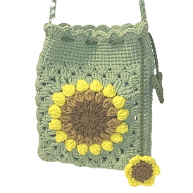 Sunflower Pattern DIY Crossbody Bag Knitting Kits for Beginners, including Instructions, Polyester Yarn, Crochet Needle