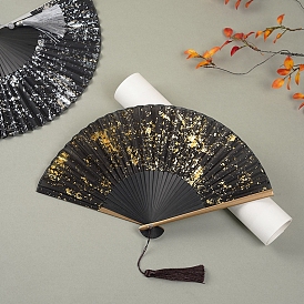 Chinese Style Folding Fan with Tassel, Bamboo Hand Fan for Party Wedding Dancing Decoration