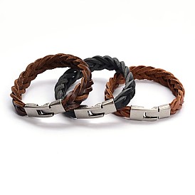Tressés élégant bracelets de cuir cordon, avec alliage pression crochets de verrouillage, 200x13mm