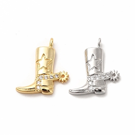 Rack Plating Brass Micro Pave Cubic Zirconia Pendants, Long-Lasting Plated, Cadmium Free & Lead Free, Punk Style Boot Charm