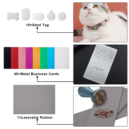 BENECREAT DIY Sublimation Blank Geometry Pet Tag Pendant Necklace Making Findings Kit, Including Laserable Rubber, Aluminium Pendant & Name Card, Wood Pendant, 304 Stainless Steel Pendant Necklaces