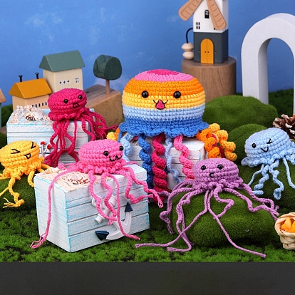 DIY Jellyfish Knitting Kits for Beginner, including Acrylic Fiber Yarn, Instructions, Needle, Knitting Stich Markers, Screw Craft Eye, Flower Threader