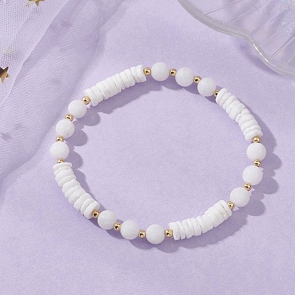 Женские браслеты из натуральных белых ракушек и малайзийского нефрита с эластичными бусинами, круглый и дисковый