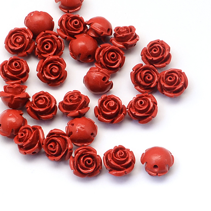 Flower Cinnabar Beads, 11~12x9mm, Hole: 1~2mm