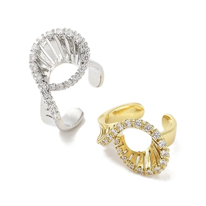 Rack Plating Brass Micro Pave Cubic Zirconia Cuff Rings, Long-Lasting Plated for Women, Lead Free & Cadmium Free