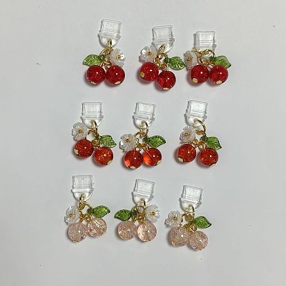 9 pcs 3 estilo plástico tapones antipolvo para móviles, cereza, con acrílico y vidrio