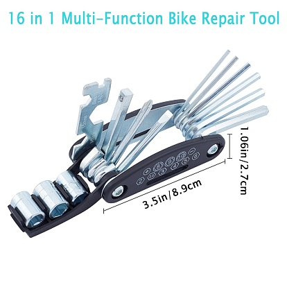 Bicycle Repair Tool Kit, with Bicycle Tire Pump, Allen Wrench, 16 in 1 Multifunction Tools, Tire Lever, Metal RASP, Glueless Patches and Rubber Tubes