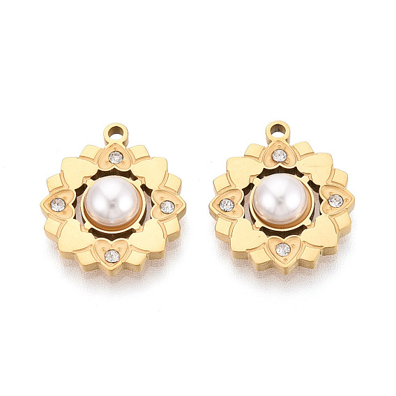 304 Подвески из нержавеющей стали со стразами и имитацией жемчуга из АБС-пластика, , ионное покрытие (ip)