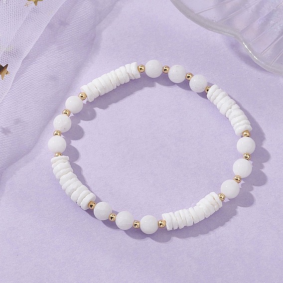 Женские браслеты из натуральных белых ракушек и малайзийского нефрита с эластичными бусинами, круглый и дисковый